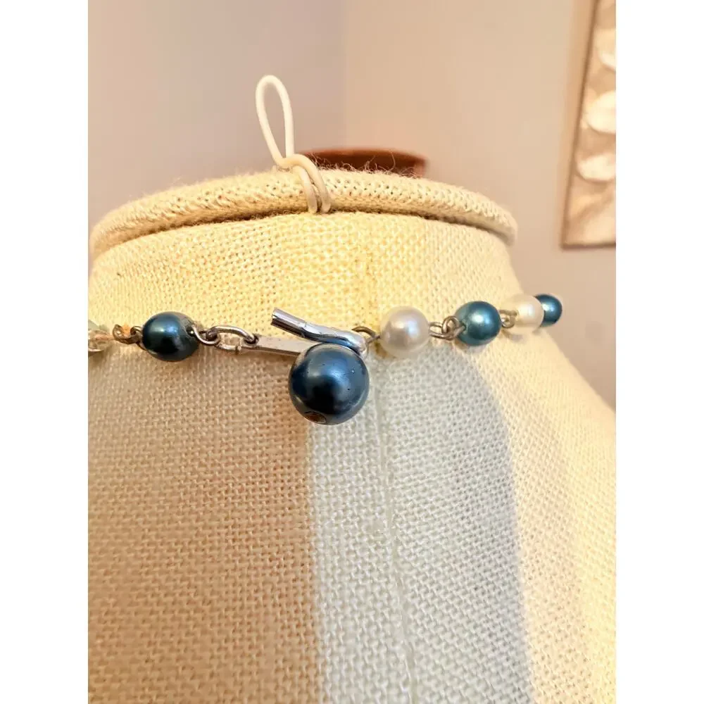 Vintage Japan Blue Faux Pearl  Necklace